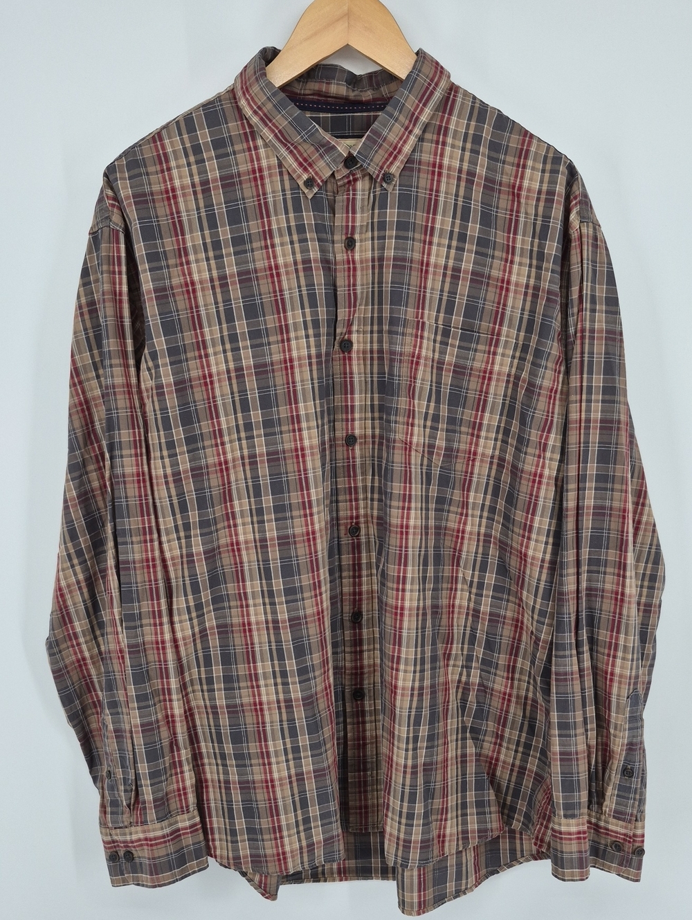 G.H. Bass & Co. Men's Large Plaid Button Up Long Sleeve Shirt Cotton Brown